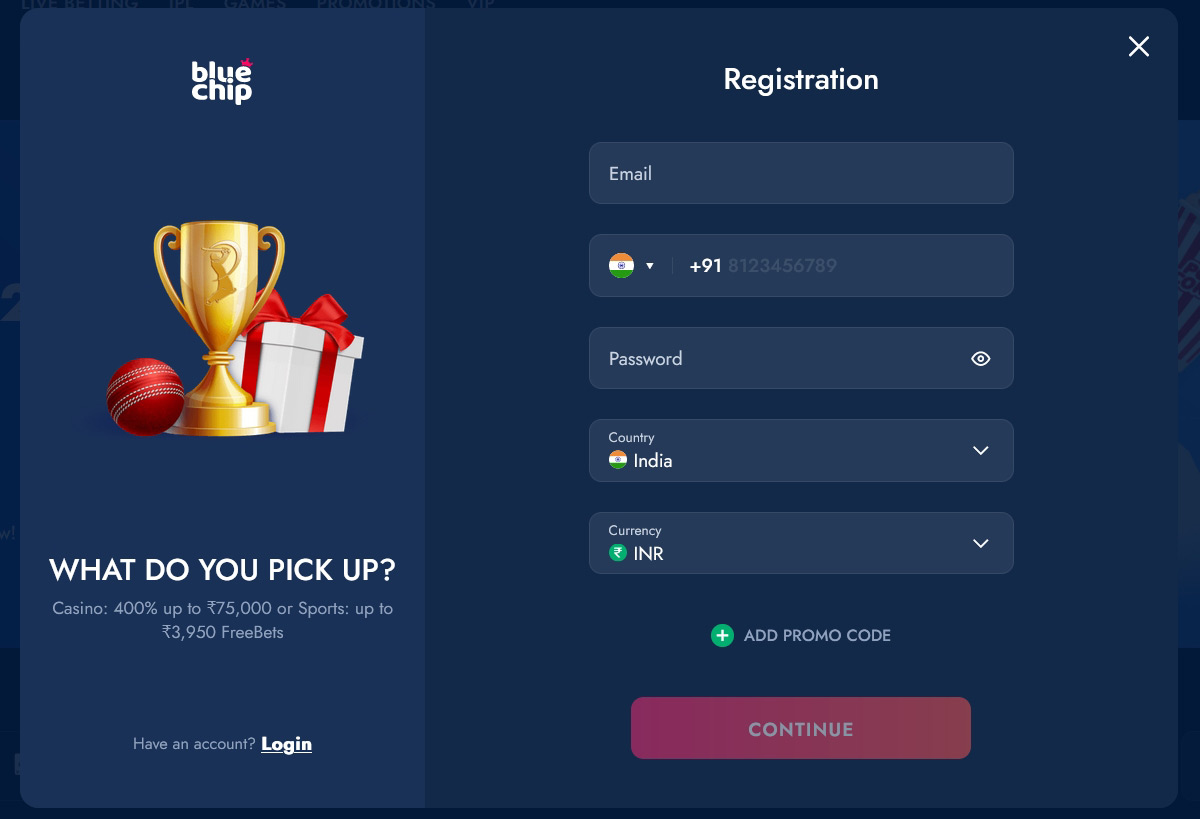 Bluechip io registration form